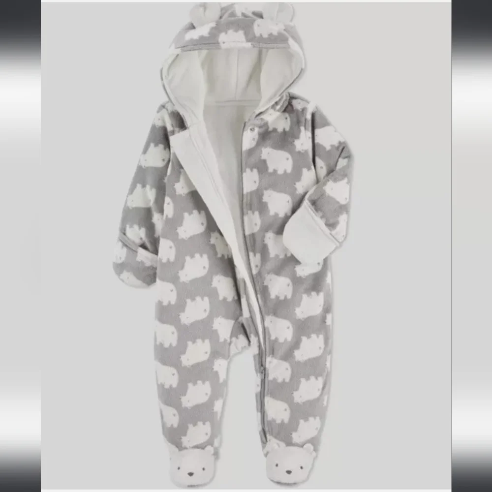Carter 9M Gray Baby Bear Hooded Onesie